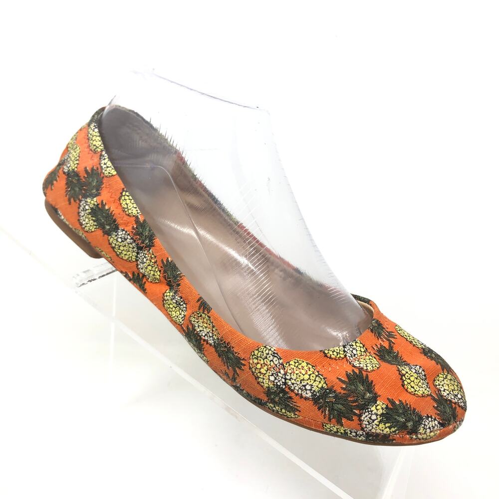 Lucky Brand Emmie Ballet Flat Womens Size 7 M Pineapple Print‎ Orange Fabric